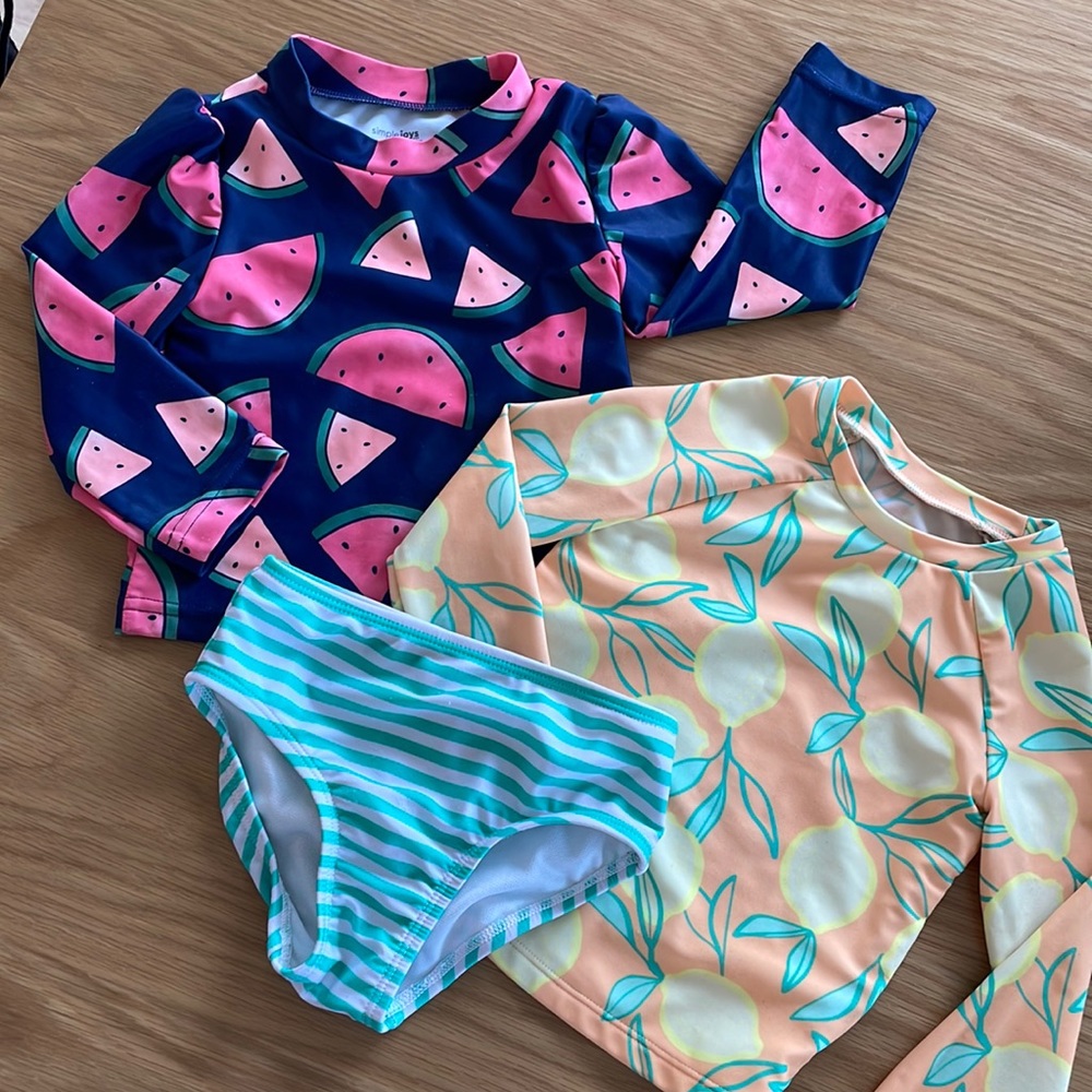 Two toddler rash guards + interchangeable bikini bottom